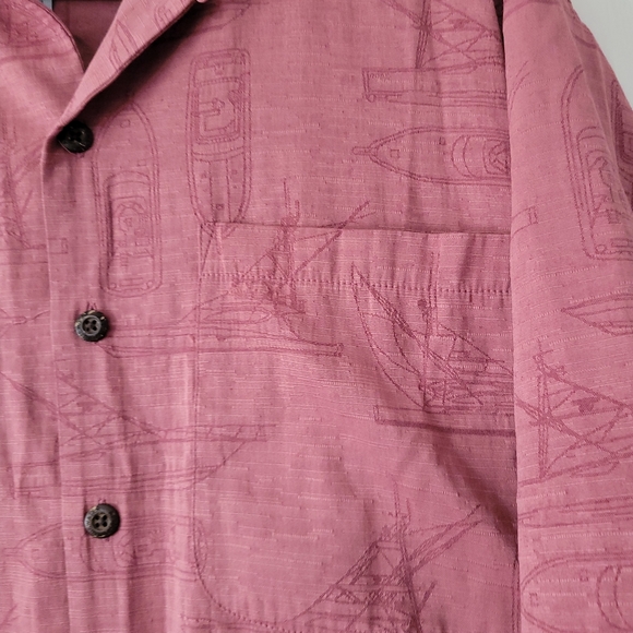 AFTCO shirt Mens Blue Water Light Red Boat Print Button Fishing Shirt XXL Casual - Picture 2 of 5